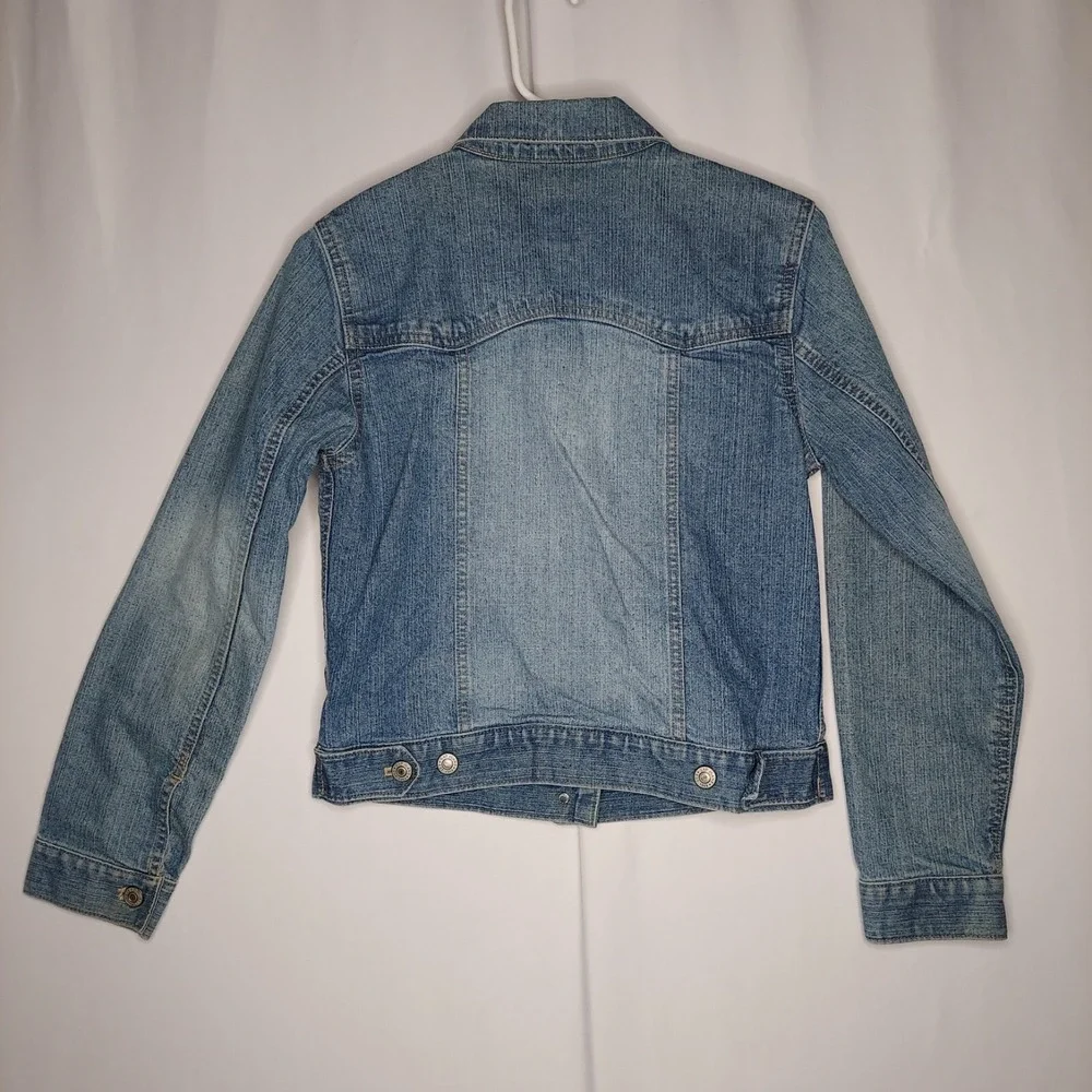 Gap Kids Jean Jacket Girls XXL Blue Button Collar Pocket Long Sleeve Stretch Y2K